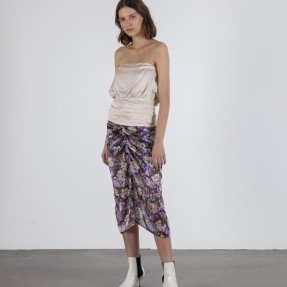 NWT Birgitte Herskind Alexis Ruched Floral Midi Skirt Women's Size 10 - Picture 10 of 12